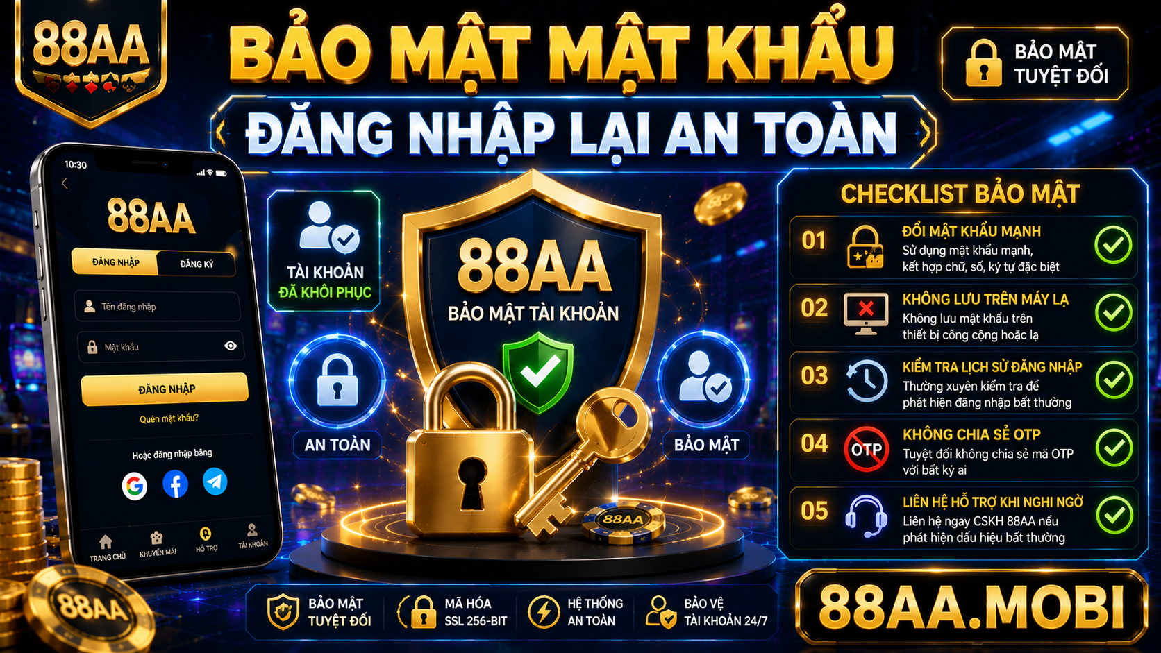 Checklist bảo mật sau khi khôi phục mật khẩu 88AA